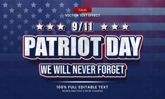 Vector vector design editable text effect patriot day 3d bold