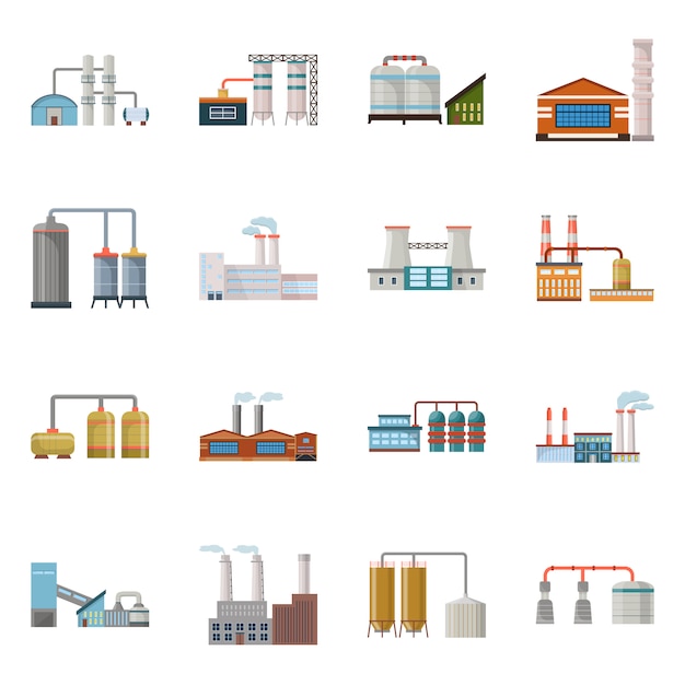 Vector vector design factory and industry . set factory and architecture stock .