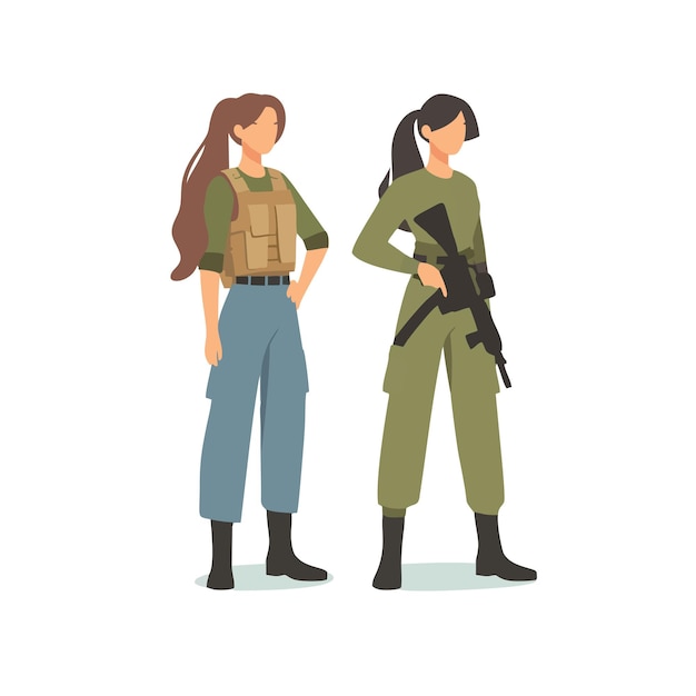 Vector vector design of female soldier standing gallantly