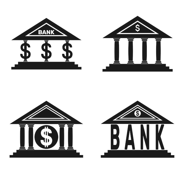 Disegno vettoriale di quattro loghi bancari neri, logo bancario con il simbolo del dollaro americano