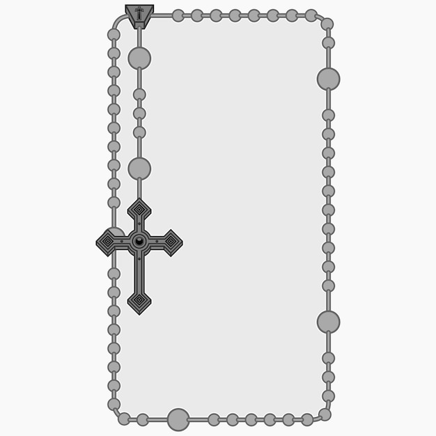 Vector design of frame for photography with Catholic rosary rosary with Christian cross with square