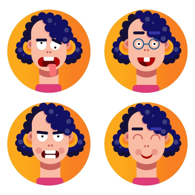 Vector design girl with four face expressions