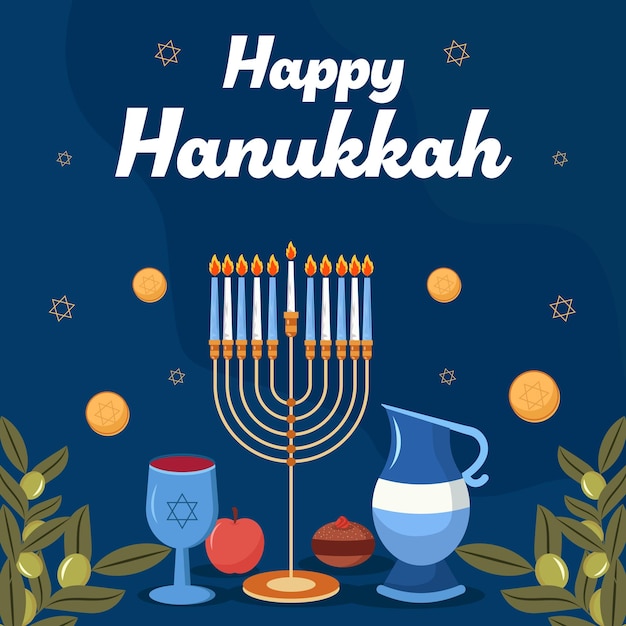 vector design happy hanukkah illustration in flat style