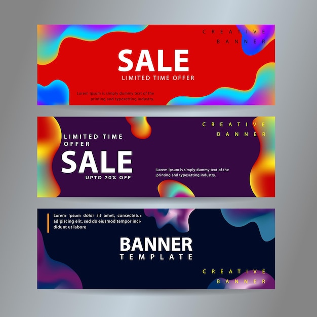 Vector vector design for horizontal banners set web banners with colorful liquid shapes with gradients