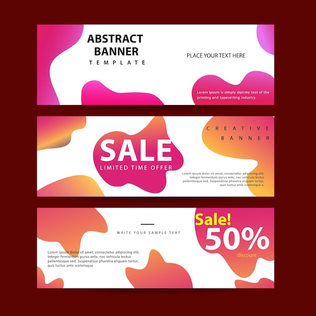 Vector design for horizontal banners set web banners with colorful liquid shapes with gradients