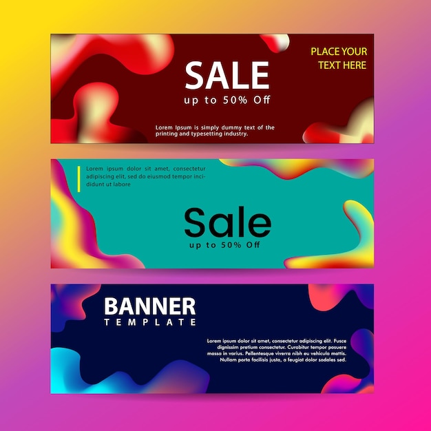 Vector vector design for horizontal banners set web banners with colorful liquid shapes with gradients