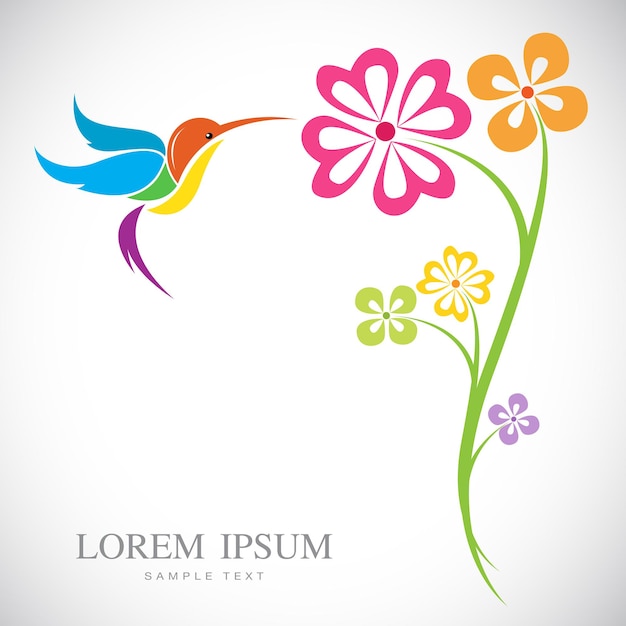 Vector vector design of hummingbird and flowers on white background