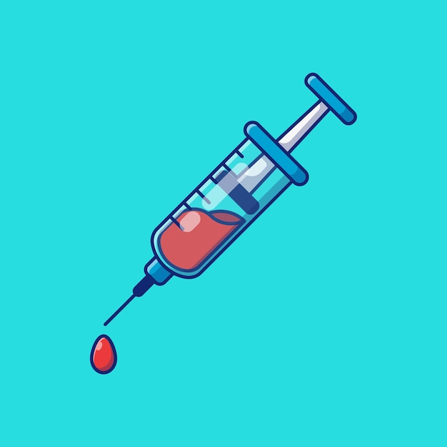 Illustrazione vettoriale di un'iniezione con liquido medicinale all'interno di un design di oggetti premium
