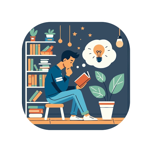 vector design of an introvert reading a book