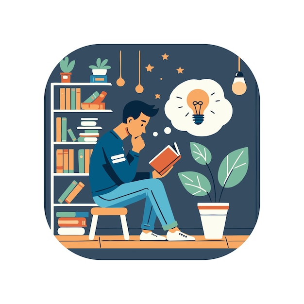 Vector vector design of an introvert reading a book