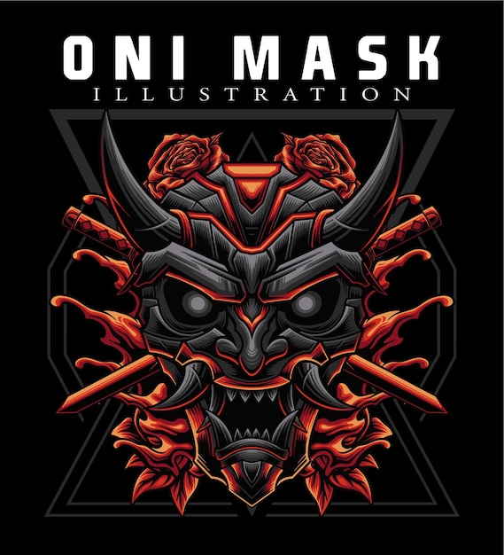 Vector design of japanese demon oni mask monster illustration