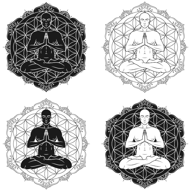 Vector Design Man Meditating with Flower of Life