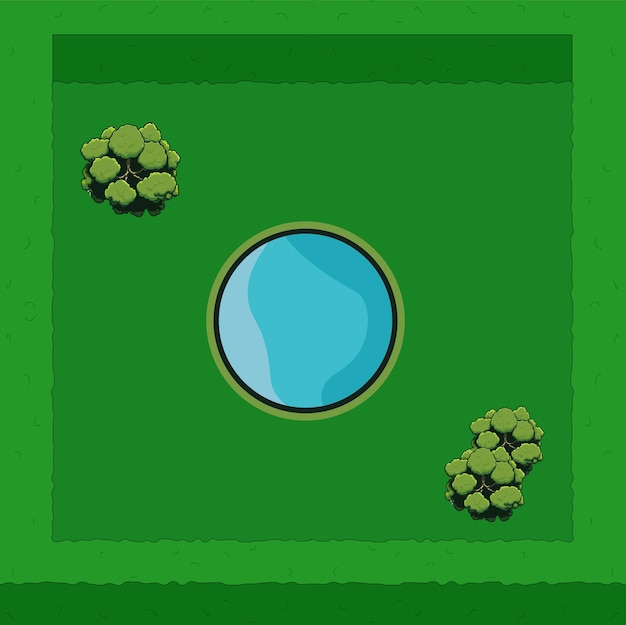 Vector vector design of a mini lawn with water pond and plants