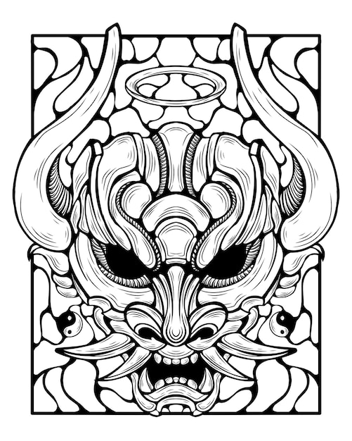 Vector design oni mask tattoo tribal vintage illustration