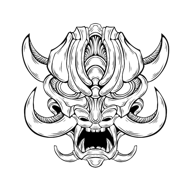 Vector design oni mask tattoo tribal vintage illustration