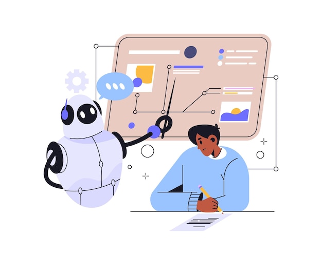 Векторный дизайн для онлайн-обучения концепция обучения искусственный интеллект или ИИ иллюстрация учителя