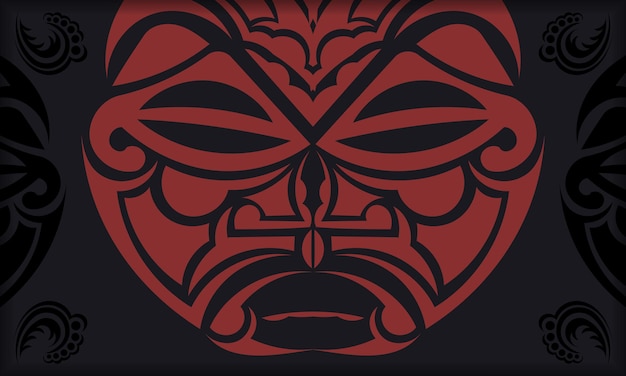 Открытка дизайн вектор с лицом в полизенском стиле орнамент. черный баннер с орнаментом маски богов для вашего логотипа.