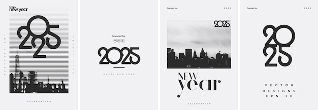 Vector design poster and cover Happy new year 2025 with an abstract city line art illustration Premium design to welcome the 2025 happy new year celebration