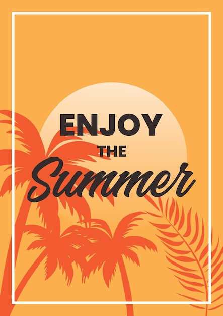 Vettore estate del manifesto di disegno di vettore con la palma arancione