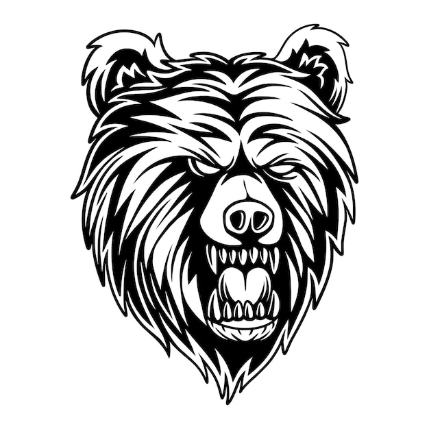 Vector vector design scary bear on a centrimetric background black and white illustration