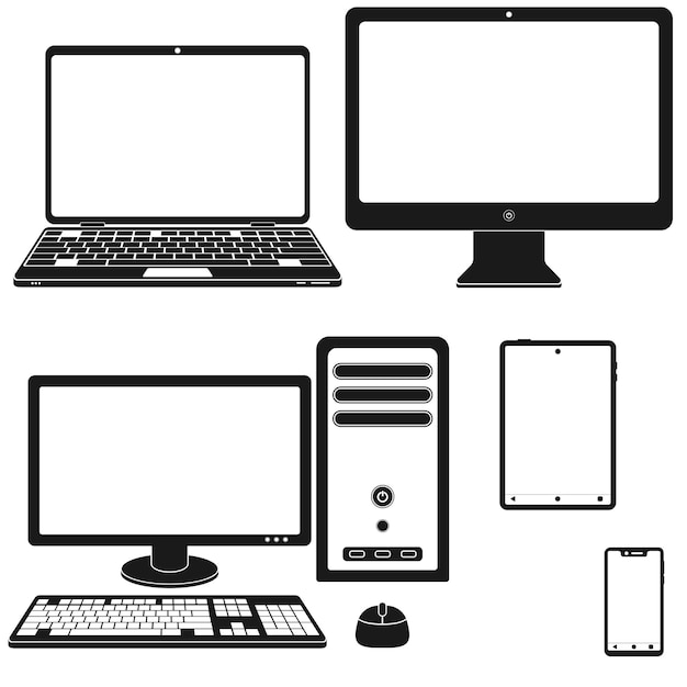 Vector vector design of silhouette of laptop computer tablet smartphone