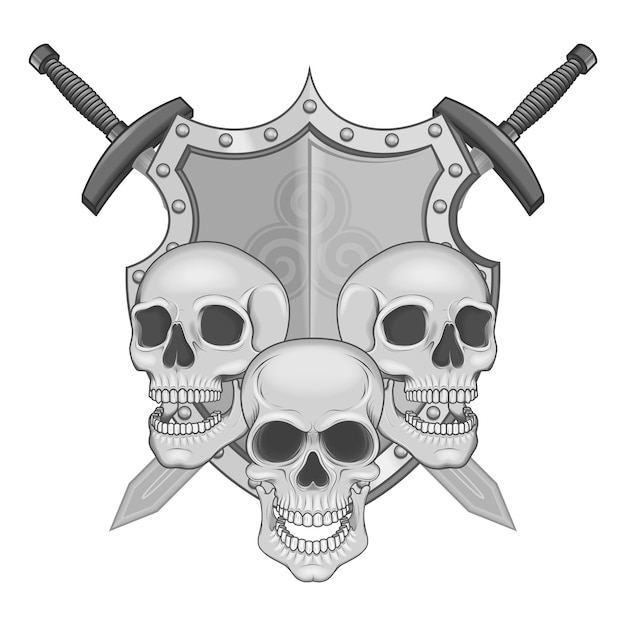 頭蓋骨の盾と剣のベクター デザイン
