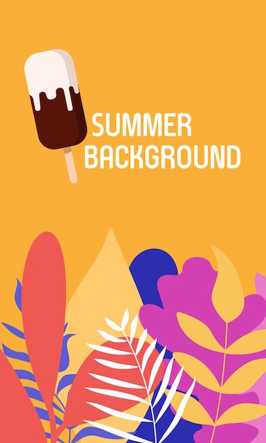 Vector design summer backgrounds for banner or web banner greeting card poster and advertising bright banners with leaves and plants Holiday and vacation Ice cream