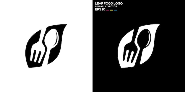 ベクトル 葉のロゴのスプーンとフォークの組み合わせのベクトルデザインテンプレート レストランの設備の食器