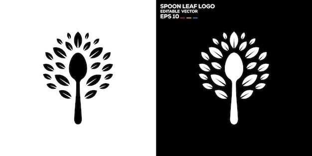 Vector design template of spoon and fork combination with leaf logo restaurant equipment cutlery