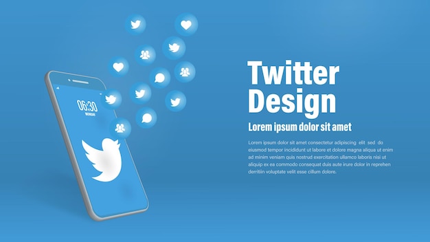 Vector vector design of twitter smartphone with popping up icons