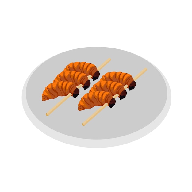 vector design of typical asian food sago caterpillar skewers