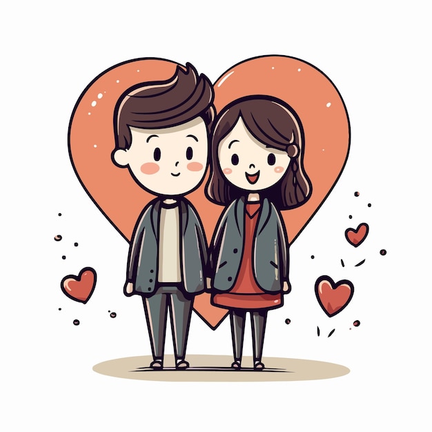Disegno vettoriale della carta del giorno di san valentino con una giovane coppia innamorata il giorno di san valentino