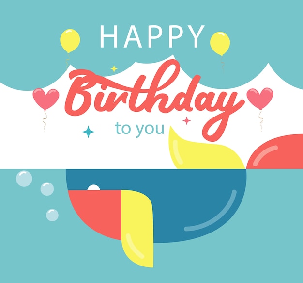 Vector vector design under water fish happy birthday greeting