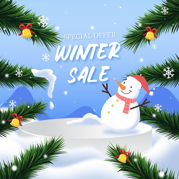 Vector design winter sale banner with podium