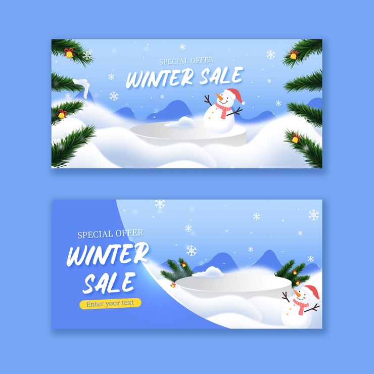 Vector 터 디자인 겨울 판매 배너와 포디움