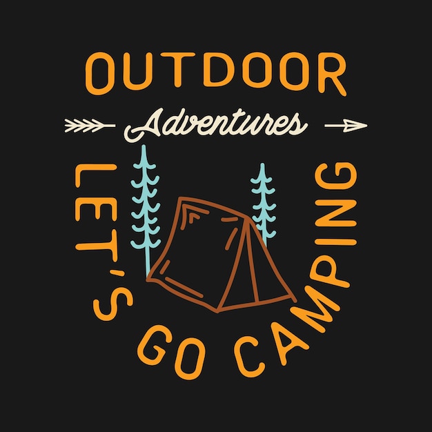 Vector vector design with camping theme text and tent image