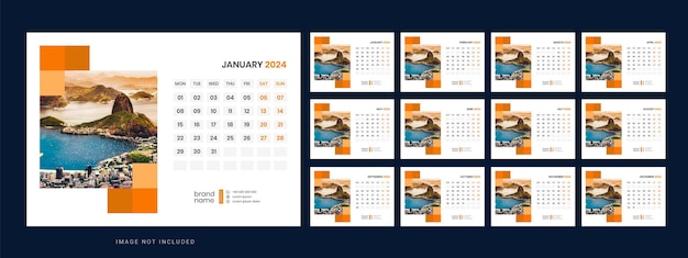 Modello di calendario di scrivania vettoriale 2024