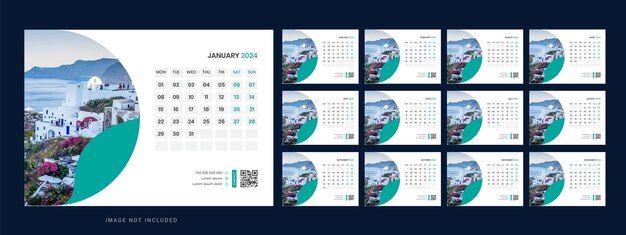 Vector vector desk calendar template 2024