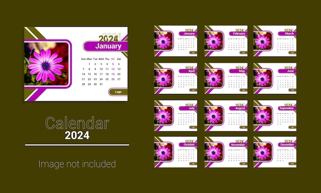 Vector Desk Kalender Ontwerp Template voor 2024