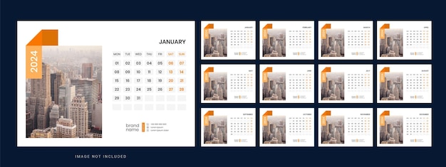 Vector vector desk kalender sjabloon 2024