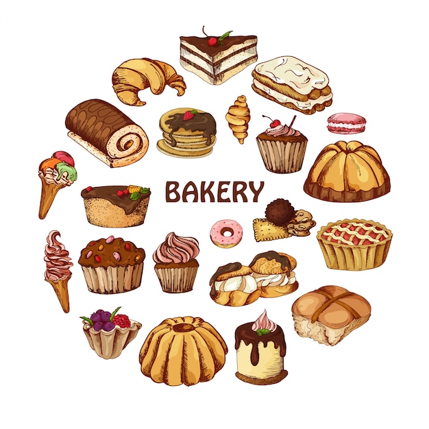 Vector vector desserts elements in hand drawn style.