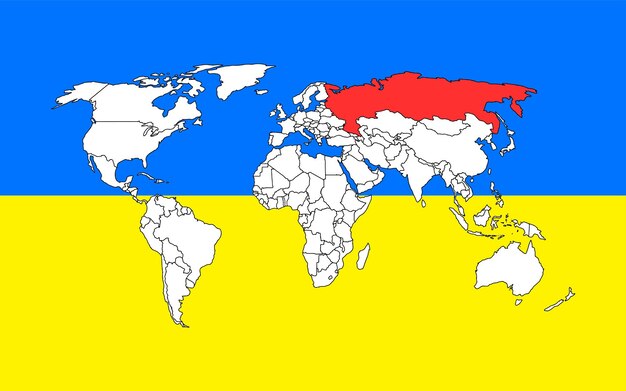 Mappa del mondo dei dettagli vettoriali isolata sullo sfondo della bandiera ucraina concetto di resistenza lotta per la democrazia