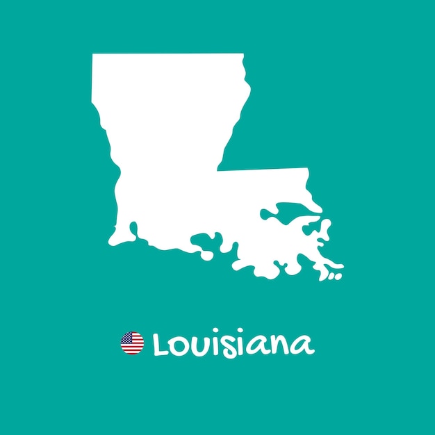 Векторная подробная карта Луизианы изолирована на синем фоне. Силуэт или границы штата США.