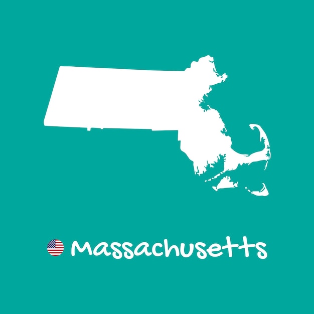 Vector detailed map of Massachusetts isolated on blue background. Silhouette or borders of USA state