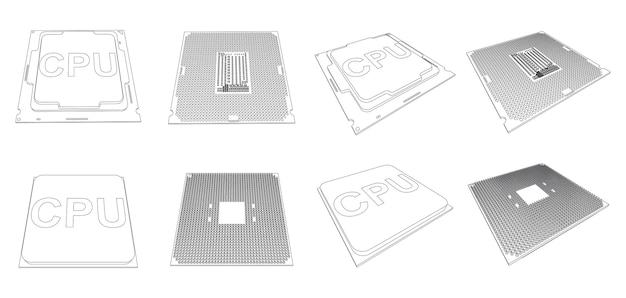 接点を持つcpu半導体チップのベクトル詳細概要図