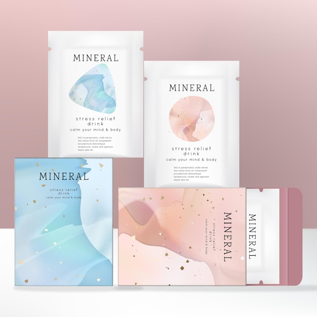 Vector Detox Stress Relief or Collagen Powder Drink Powder Packet with Carton Box Packaging