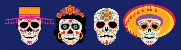 Vector Dia de Los Muertos Day of the Dead or Mexico Halloween skulls collection  Sugar skull Vector