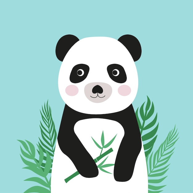 Vector vector dier schattige kleine panda panda beer met bamboe in zijn poot poster prints voor speelkamer
