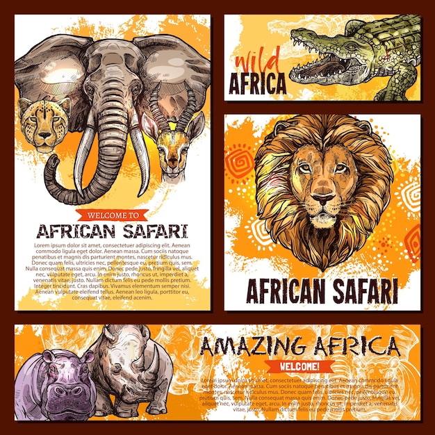 Vector dierentuin schets poster wild Afrikaans dier