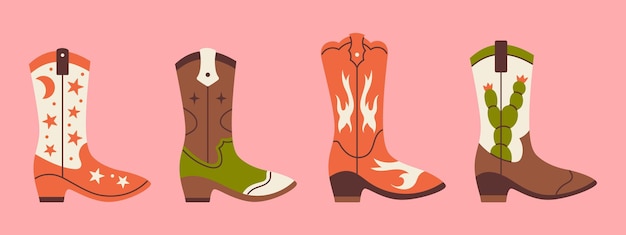 Vector different cowboy boots wild west concept western set